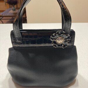 Like New Brighton Black Croc embossed and Pebble Leather Satchel Mini bag